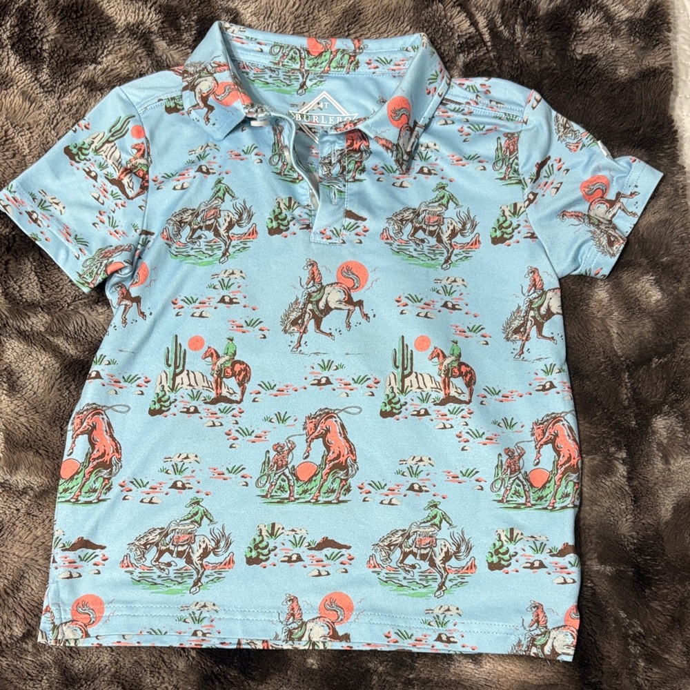 BURLEBO Western Print Polo - Light Blue